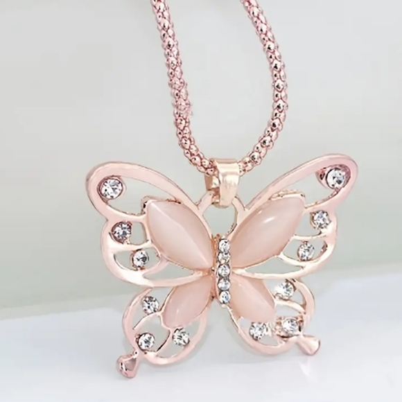Butterfly Cat Stone Necklace Glitter Crystal Chain Women's Autumn Summer Spring - Picture 1 of 5